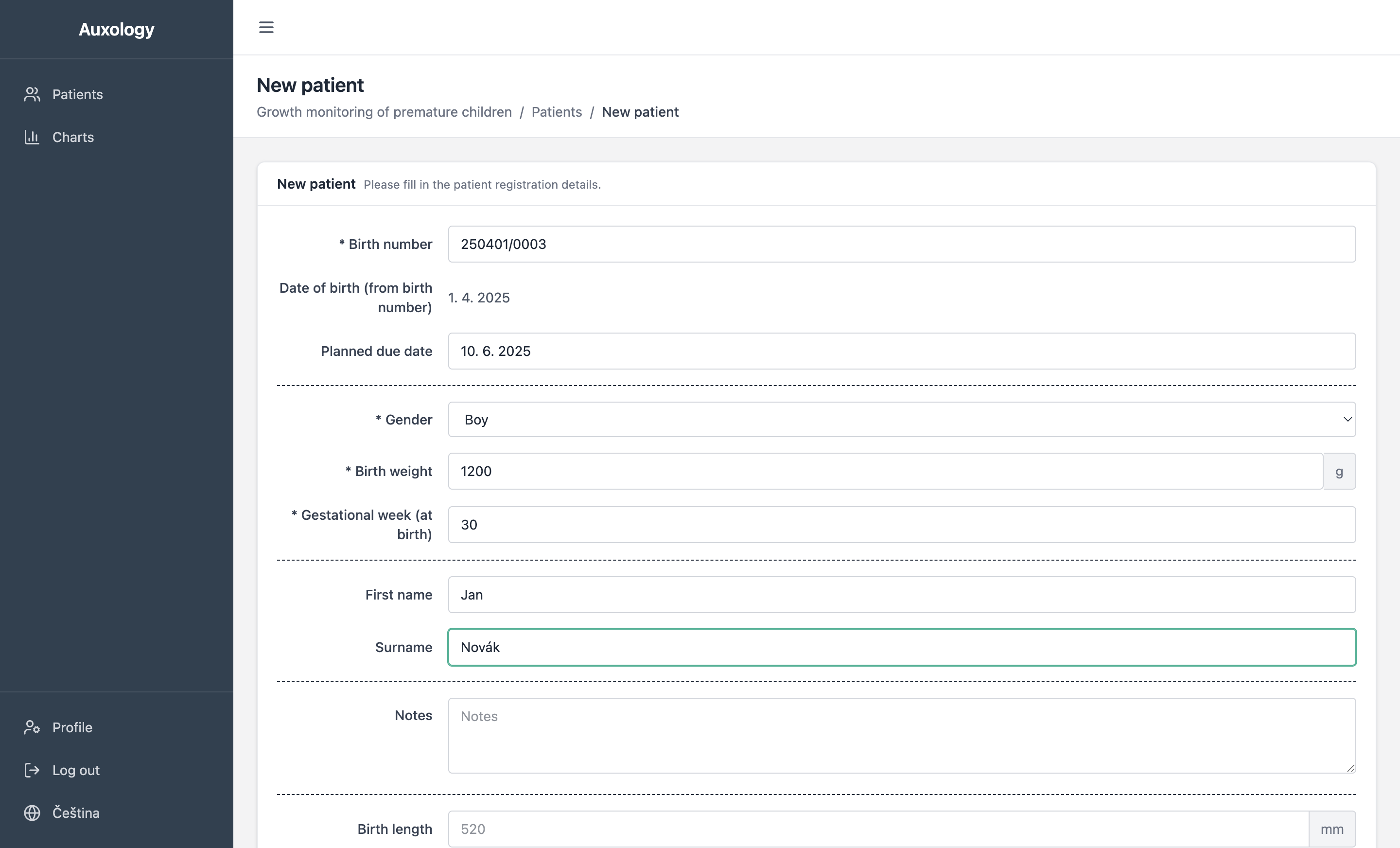 Filled patient form