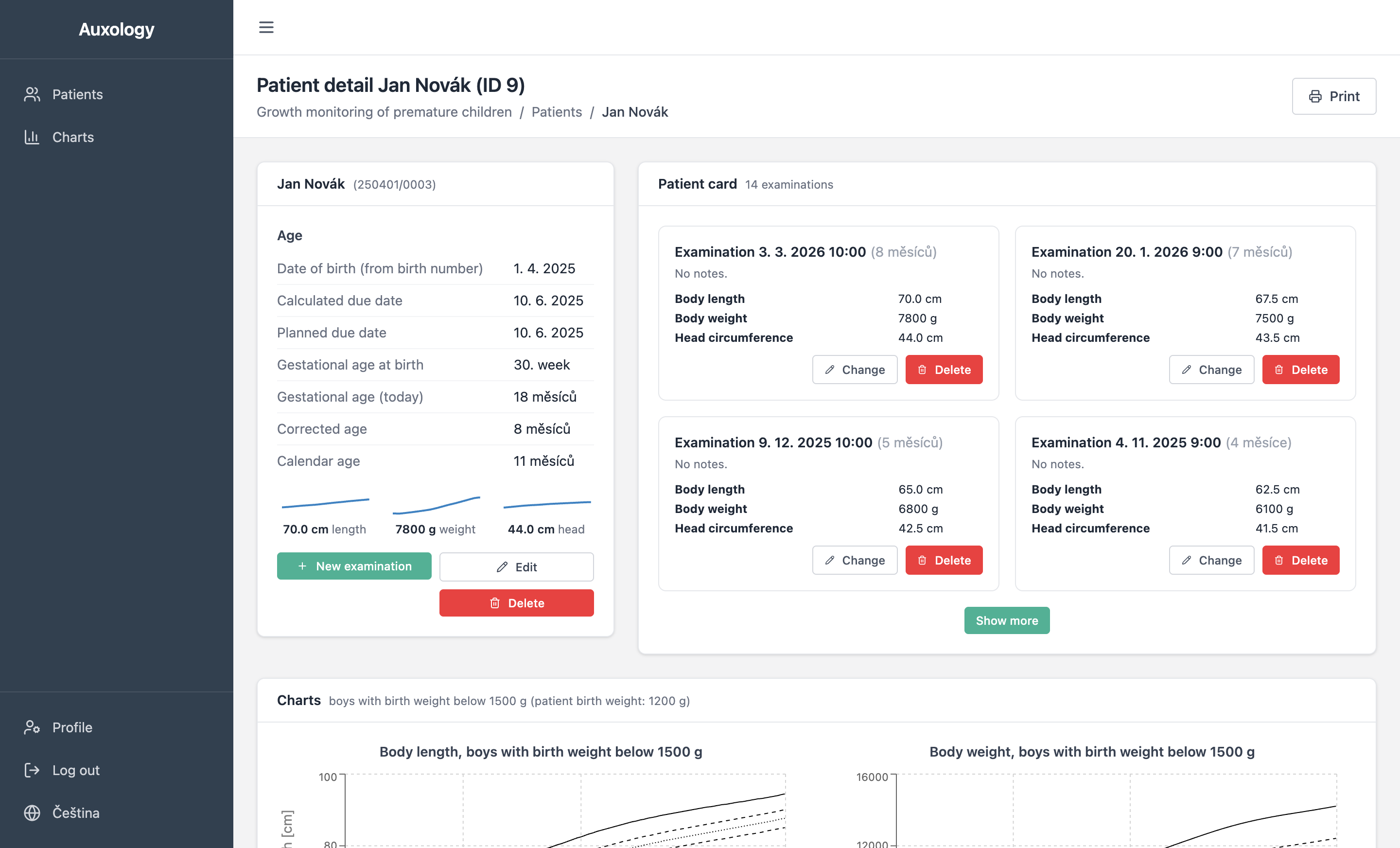 Patient overview with examination history
